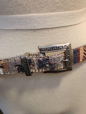 Woven Multicolor Belt Decorative Silver Buckle Western Southwestern Rodeo
